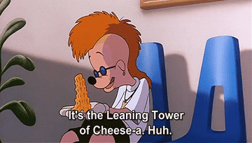 Cartoon saying, &quot;It&#x27;s the Leaning Tower of Cheese-a. Huh.&quot;