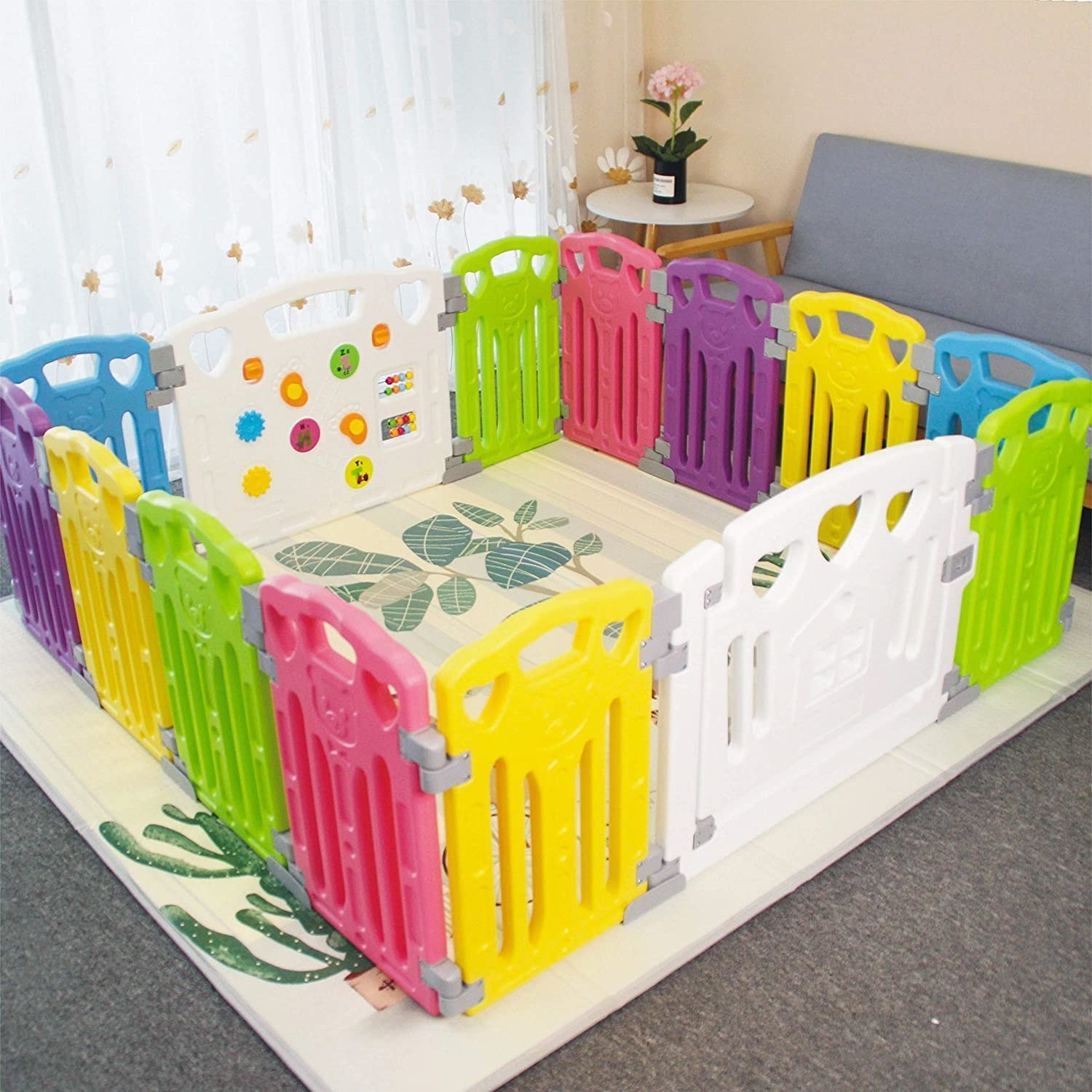 The play pen assembled inside a house
