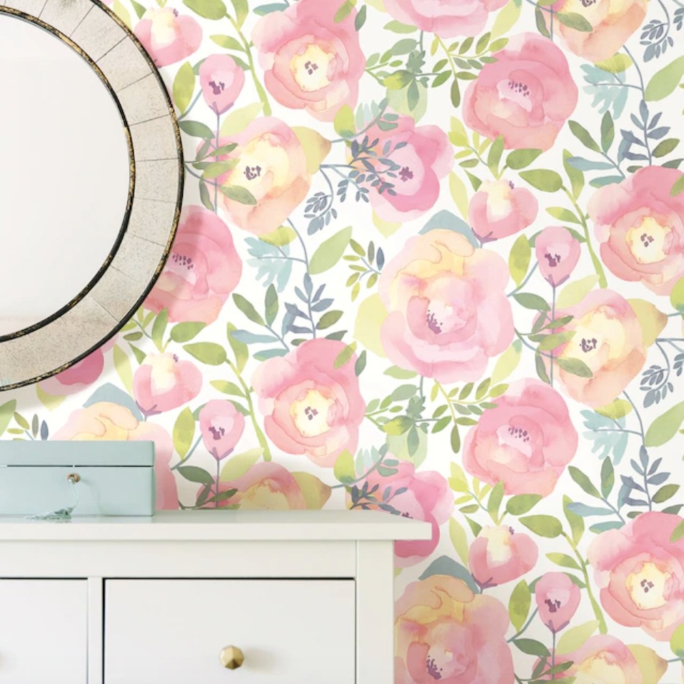 the peel and stick watercolor floral wallpaper