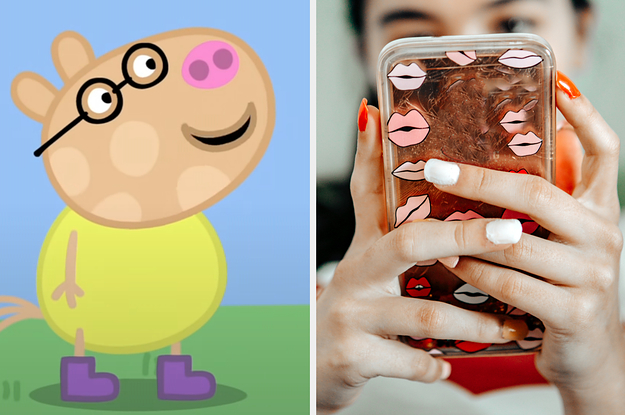 On the left, Pedro Pony from Peppa Pig, and on the right, someone texting on their phone
