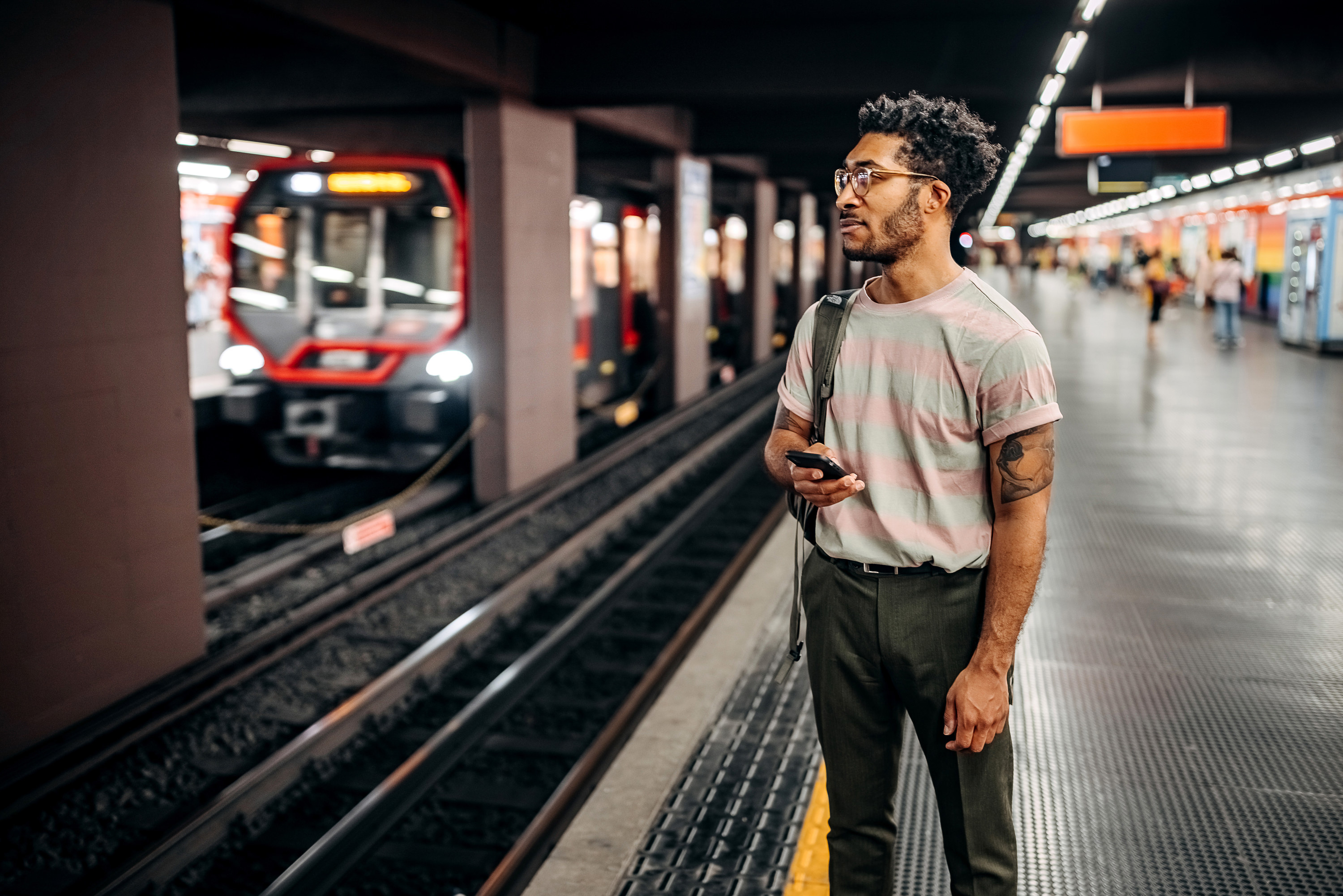 Traveler at a metro station