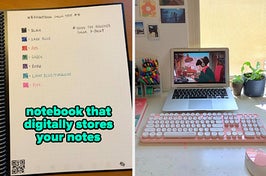 notebook digitally stores notes / wireless keyboard in pink