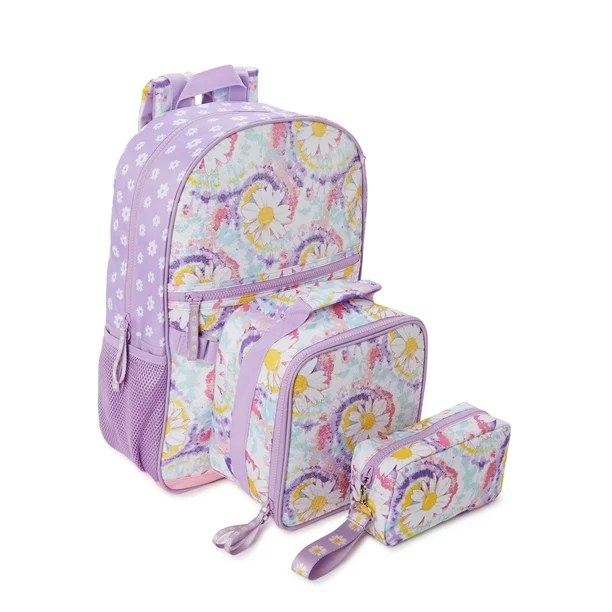 White daisy and purple backpack set