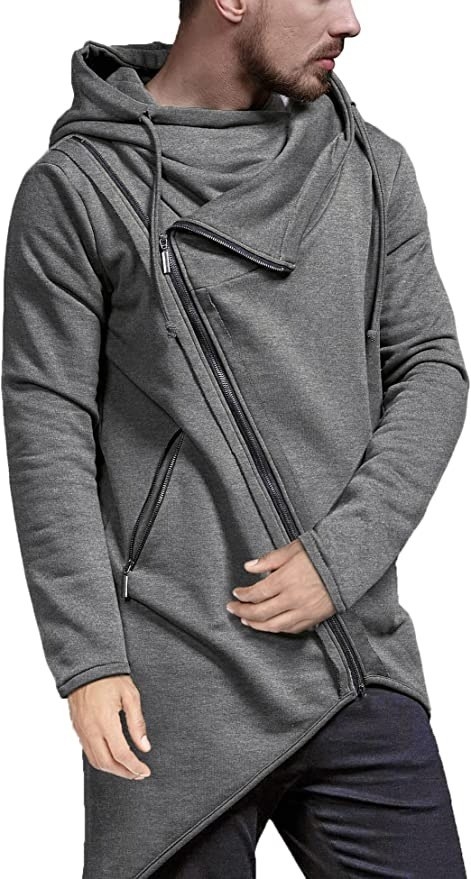 sudadera de compresión de manga larga para hombres con capucha, varios cierres y color gris