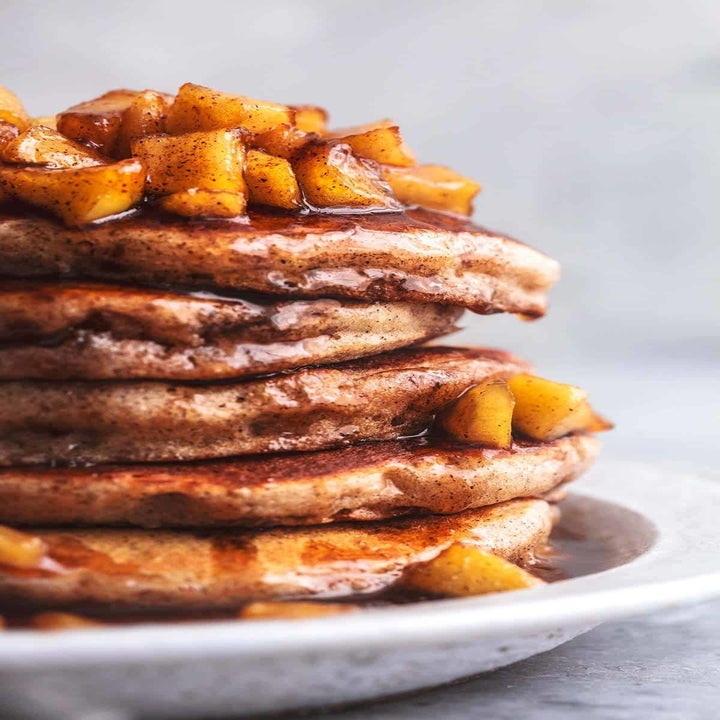 A stack of cinnamon apple pancakes.