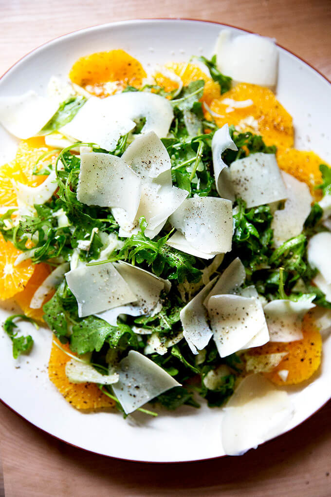 Arugula salad with Parmesan and orange.