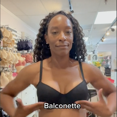 Screenshot from a video by @nicolacrookonline of her wearing a balconette bra