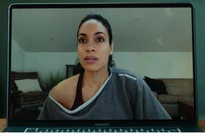 Rosario Dawson on a computer screen