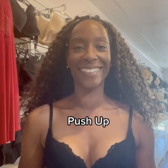 Screenshot of video by TikTok user @nicolacrookonline of her wearing a pushup bra