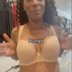 Screenshot of video by TikTok user @nicolacrookonline of her wearing a plunge bra