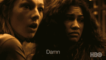 two girls looking surprised saying, &quot;damn&quot;