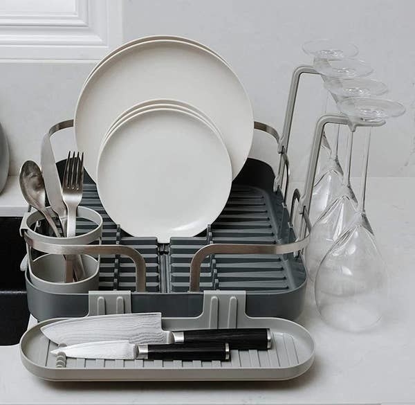 a dish rack with several compartments