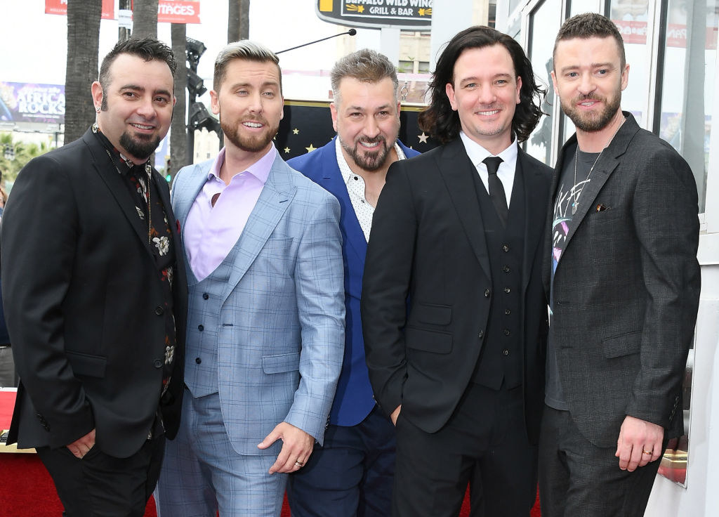 All five NSYNC members together on the Hollywood Walk of Fame
