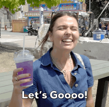 Jesse holding purple drink shouting &quot;Let&#x27;s Goooo!&quot;