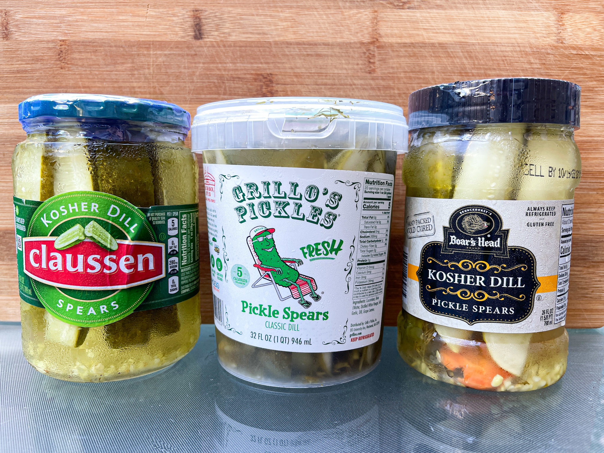 three jars of pickels