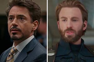 Tony Stark is on the left with Steve Rogers on the right