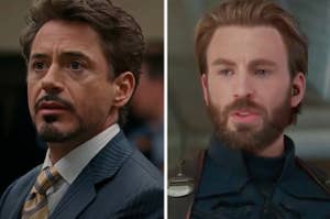 Tony Stark is on the left with Steve Rogers on the right