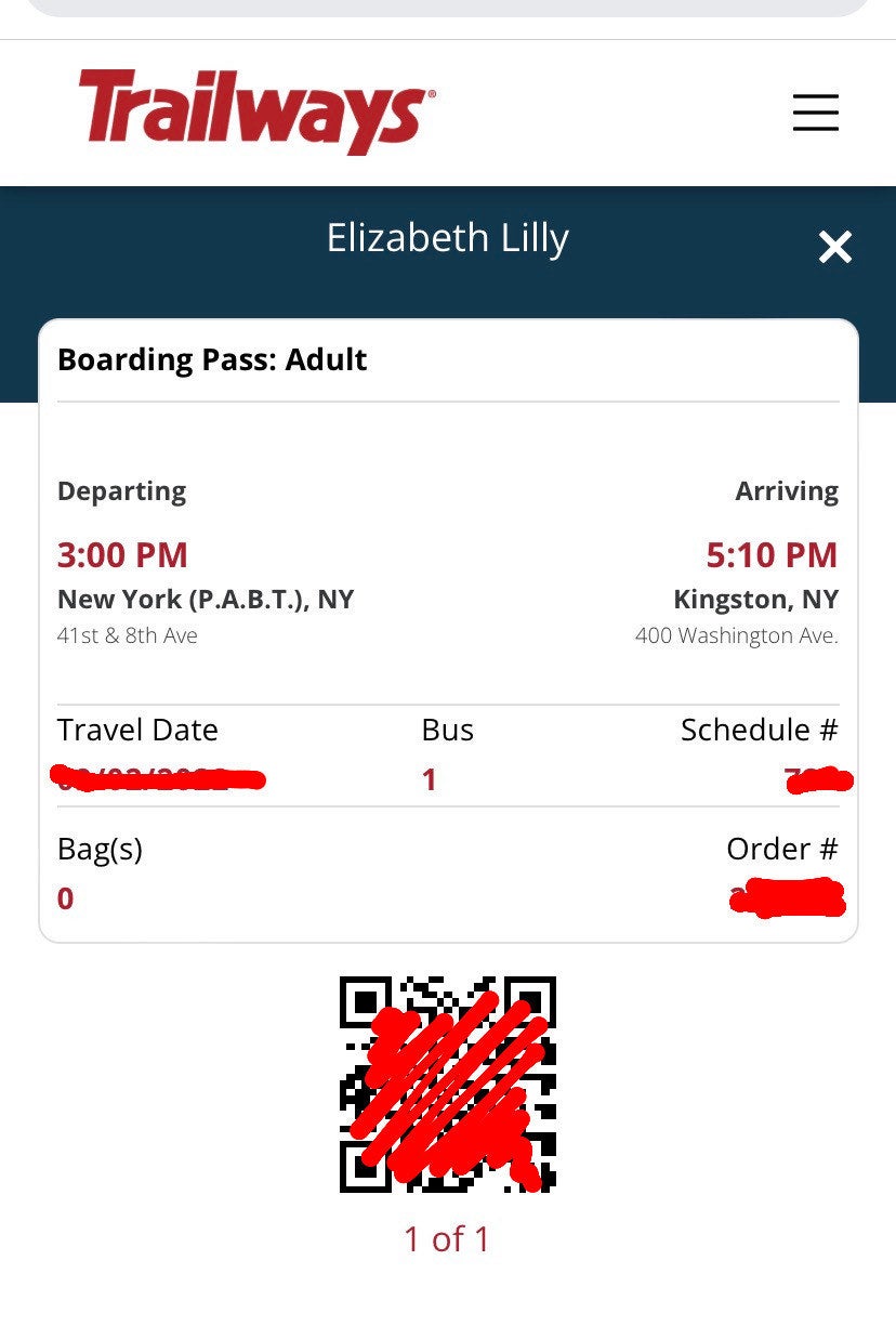 screen shot of writer&#x27;s bus ticket with QR code