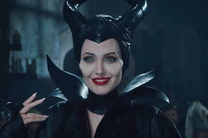 Angelina Jolie smiling as Maleficent