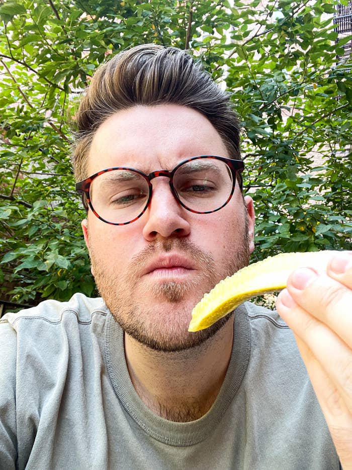 author eating a pickle