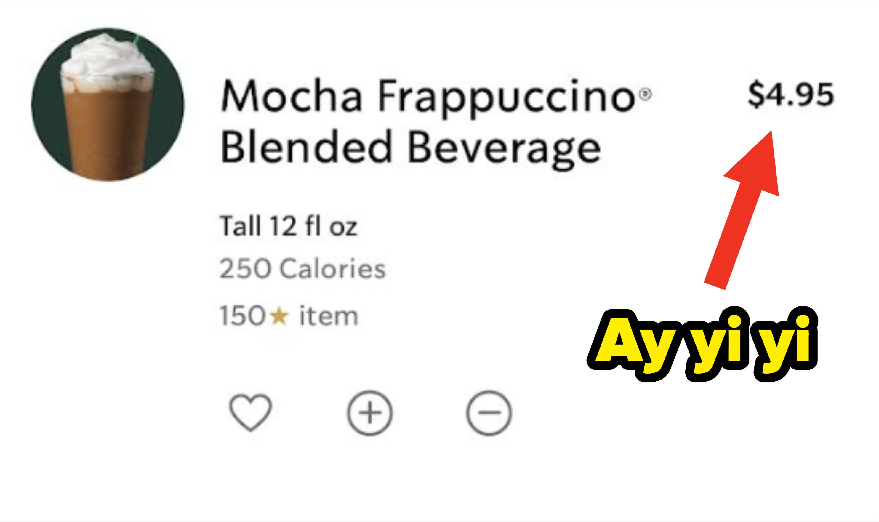 Screenshot of Starbucks online menu