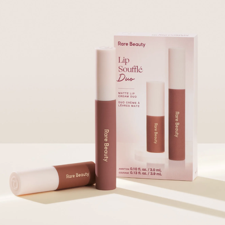 the Rare Beauty lip duo and packaging