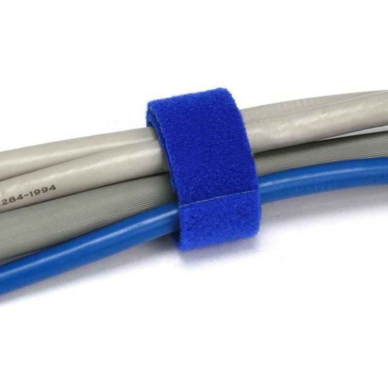 a blue piece of fastening tape around a set of cables