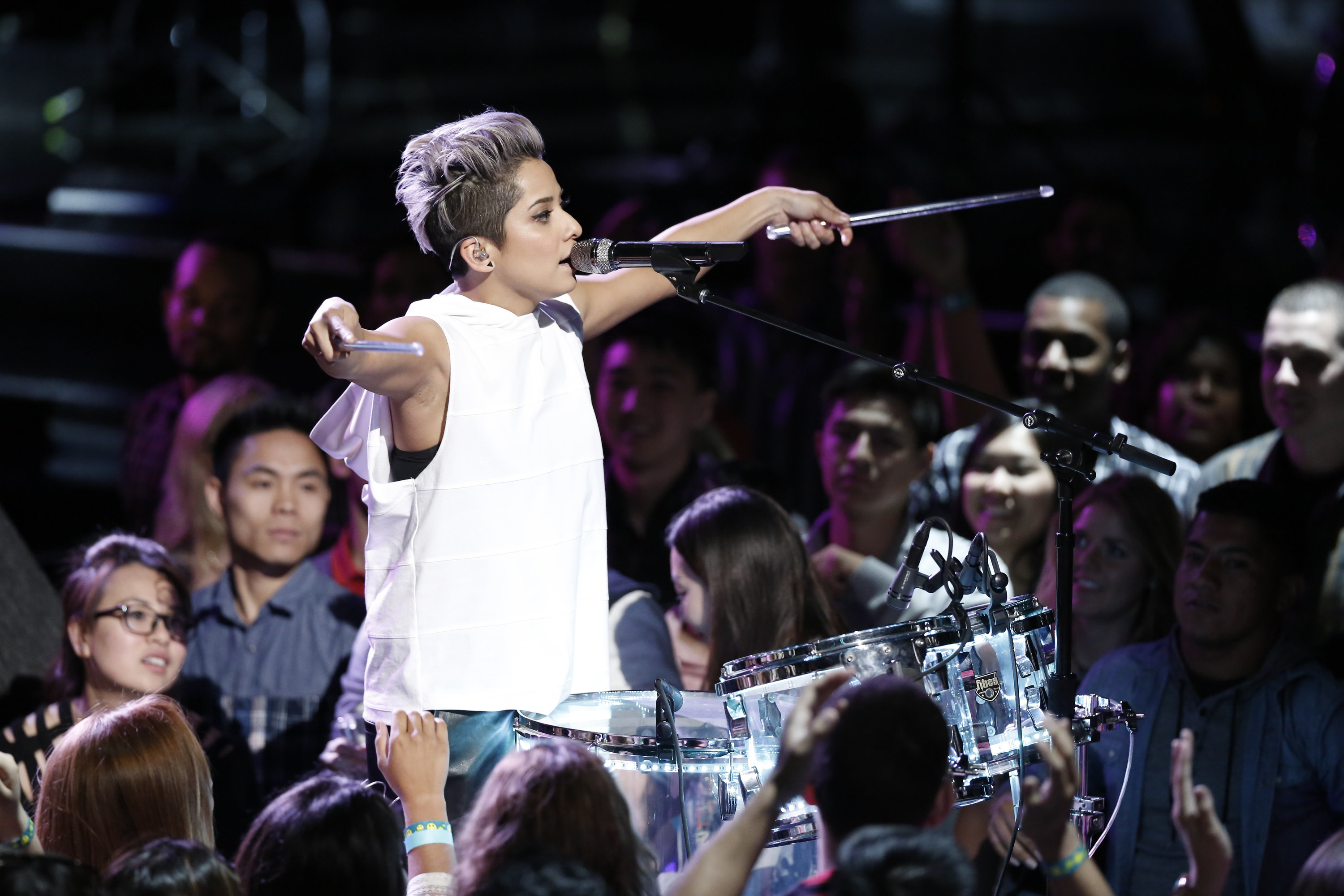Vicci Martinez singing in front of a crowd
