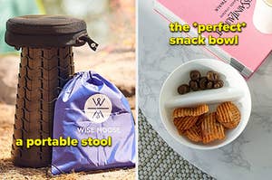 the stool and a snack bowl with a separator