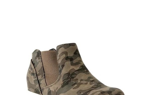 A green and brown camouflage shoe