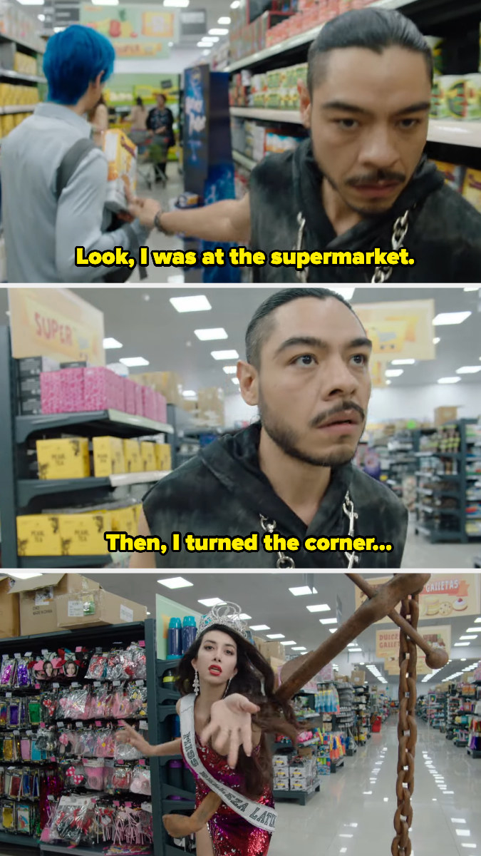 a guy in a supermarket seeing a ghost