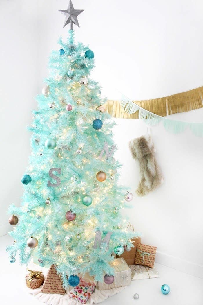 Blue-green decorated Christmas tree