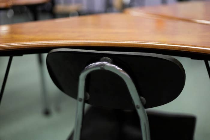 A student's desk in school