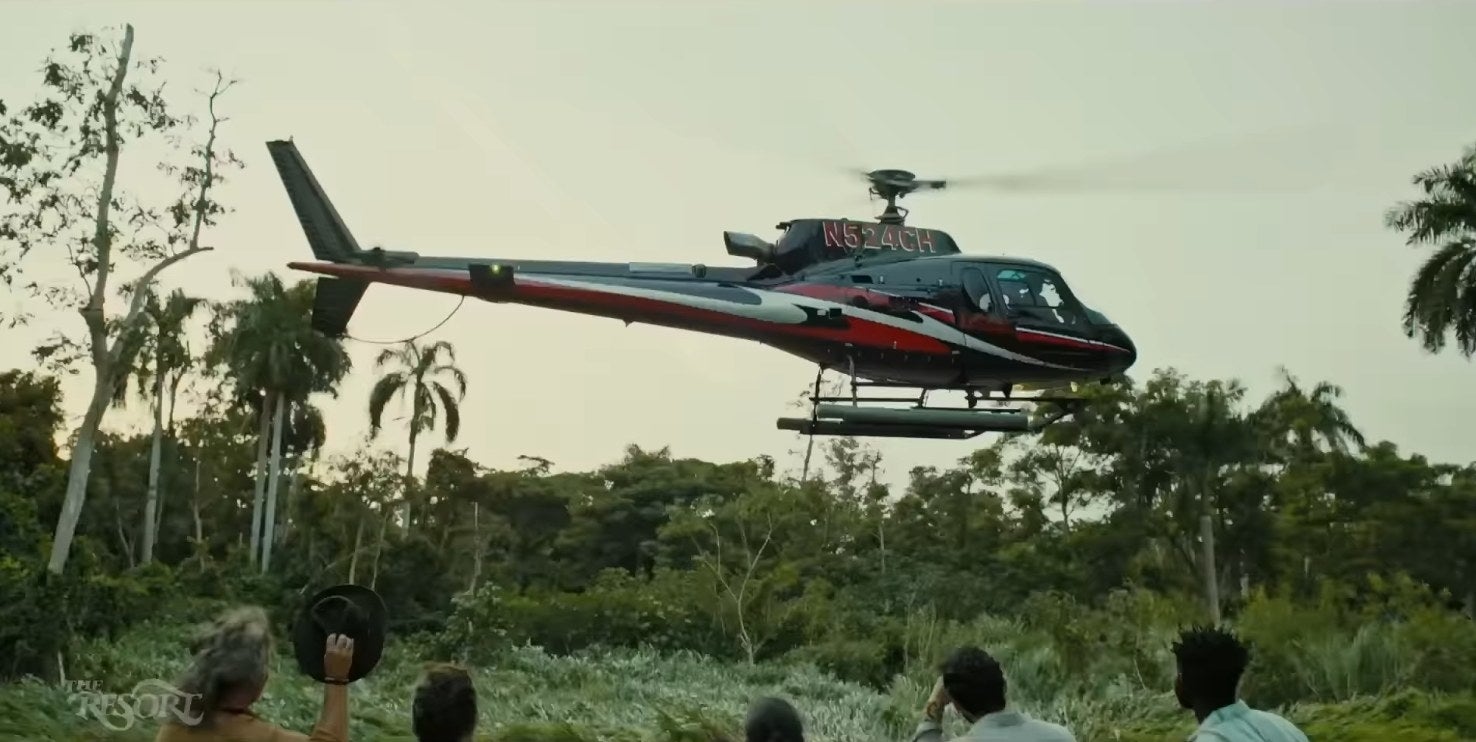 A helicopter departs from the jungle in &quot;The Resort&quot;