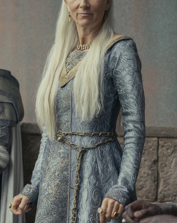 Rhaenys Velaryon stands tall with a small smile