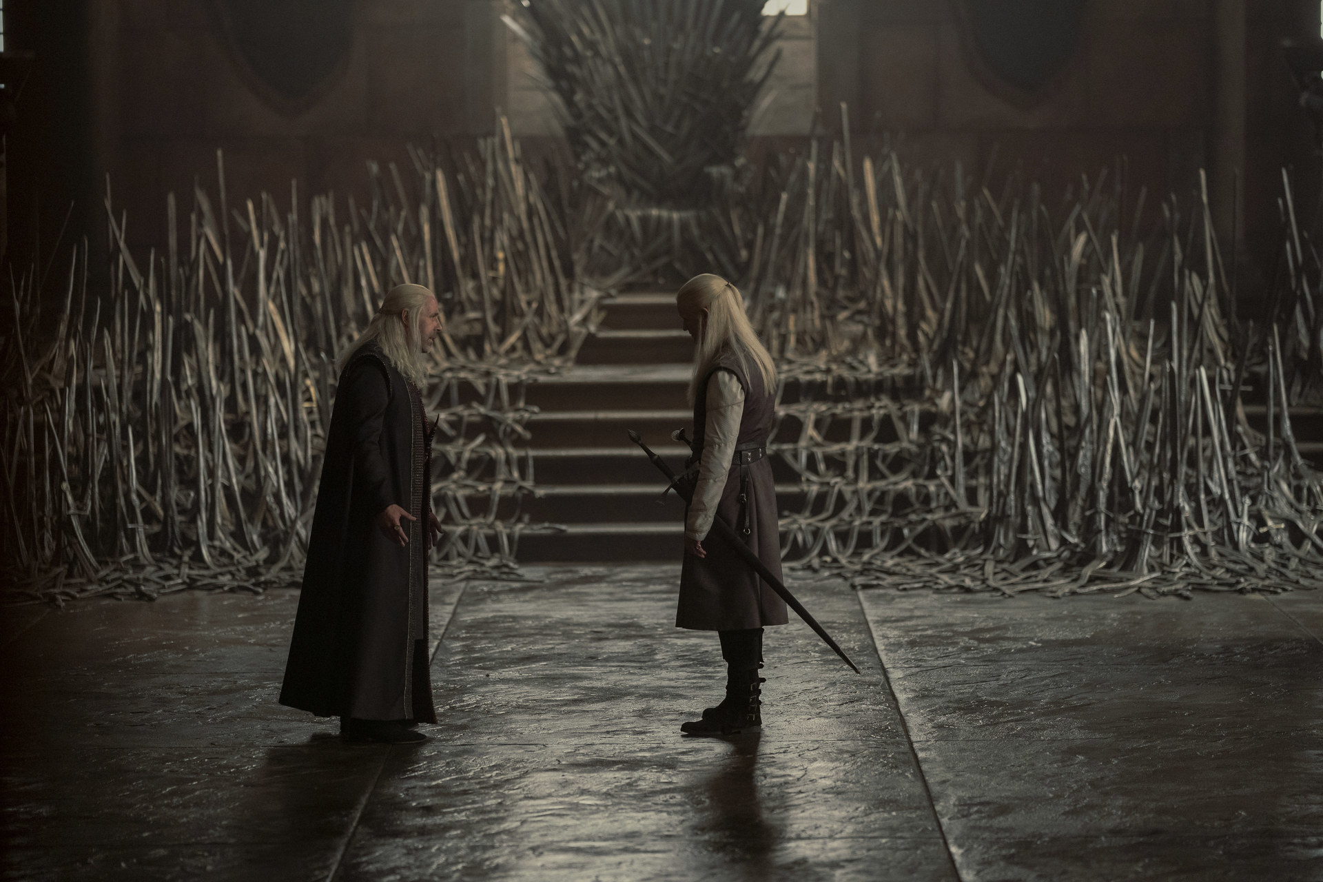 Viserys and Daemon stand in front of the Iron Throne