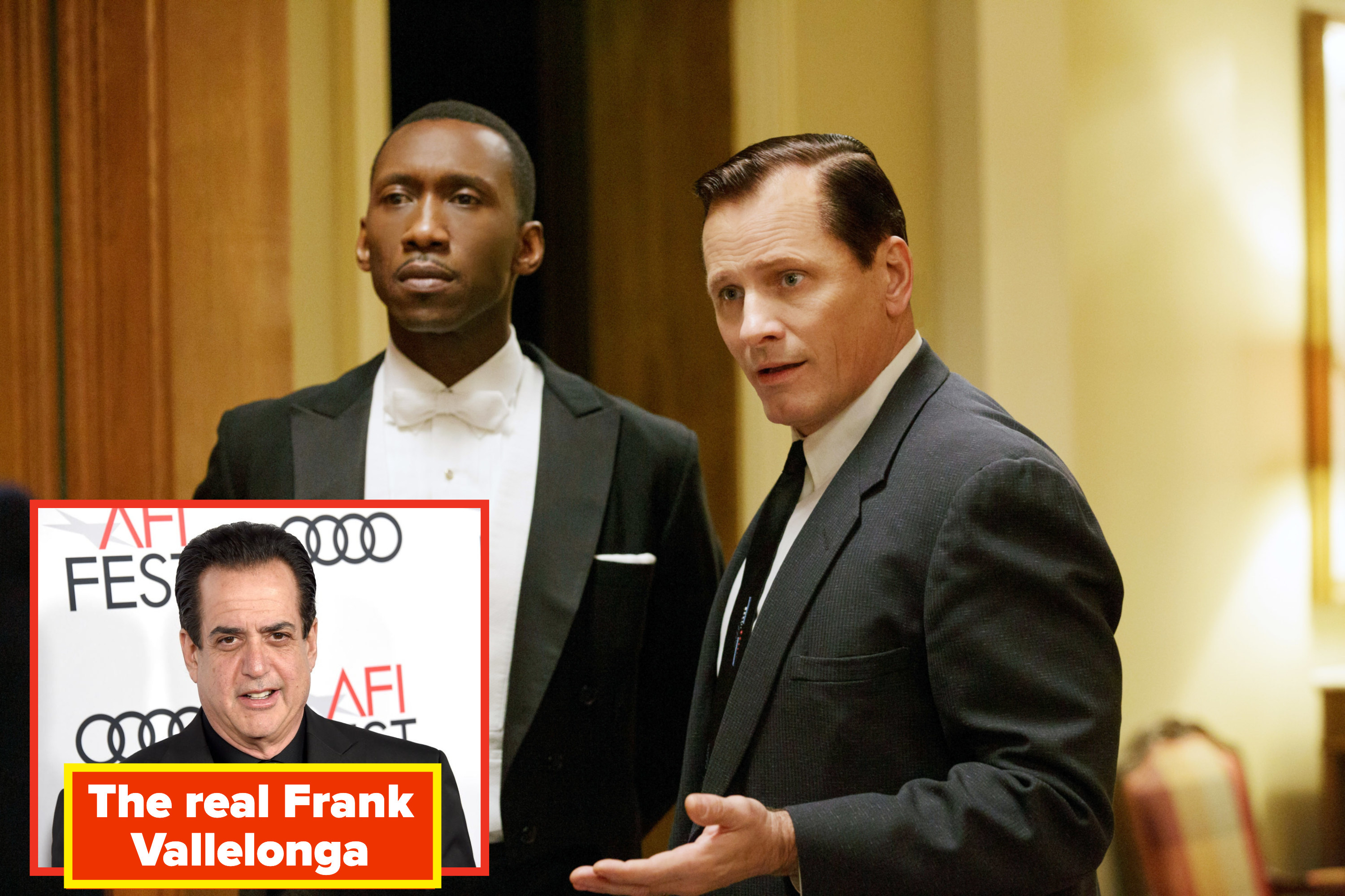 Viggo Mortensen as Tony Lip stands beside Mahershala Ali as Dr. Don Shirley in &quot;Green Book&quot;