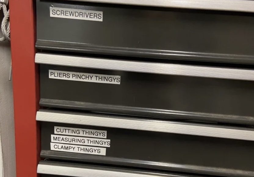 tools labeled &quot;thingys&quot;