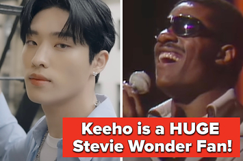 P1Harmony member Keeho reveals he is a huge stevie wonder fan they are pictured with an arrow between them