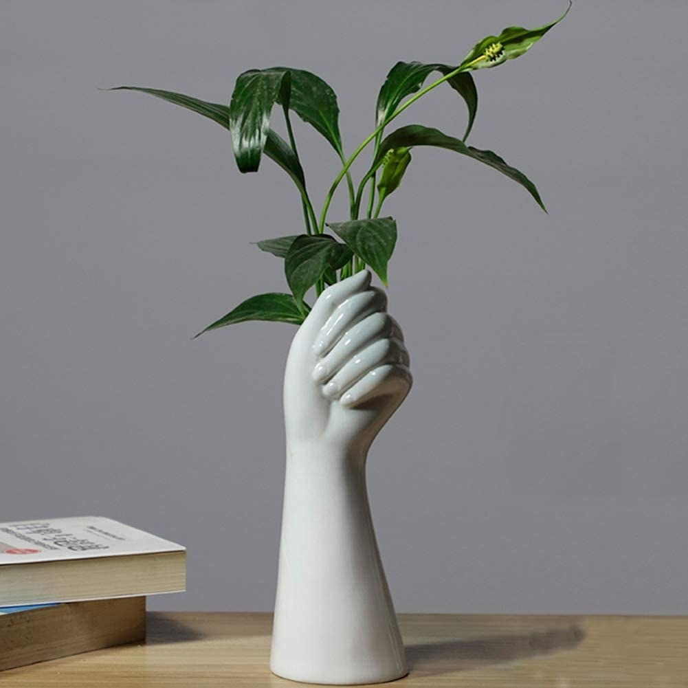 The vase with a plant clipping inside