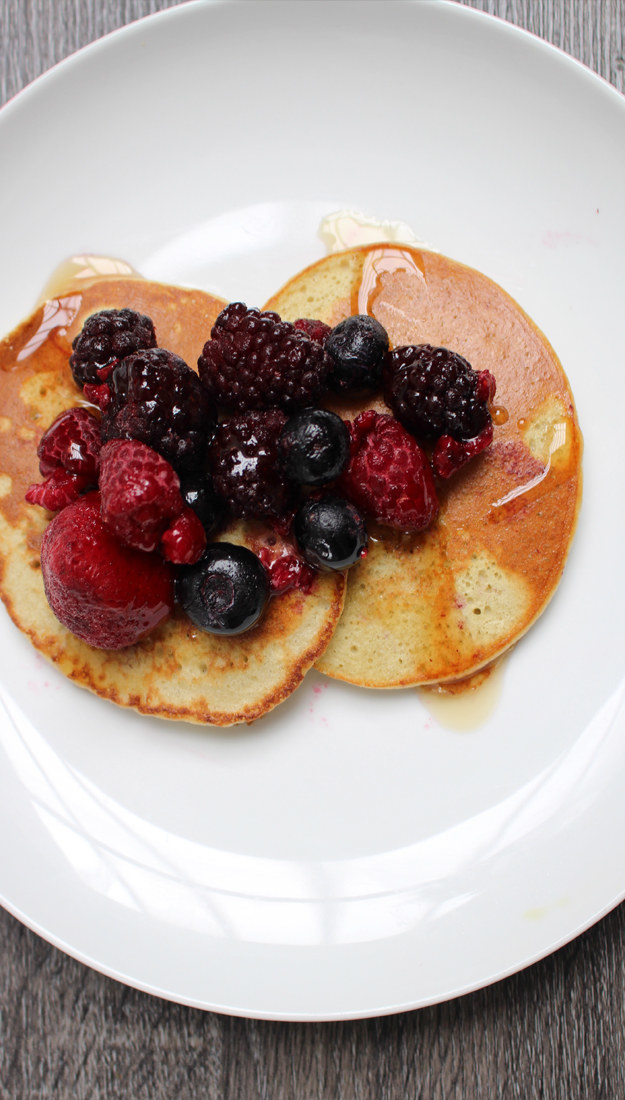 Pancakes with berries on top.