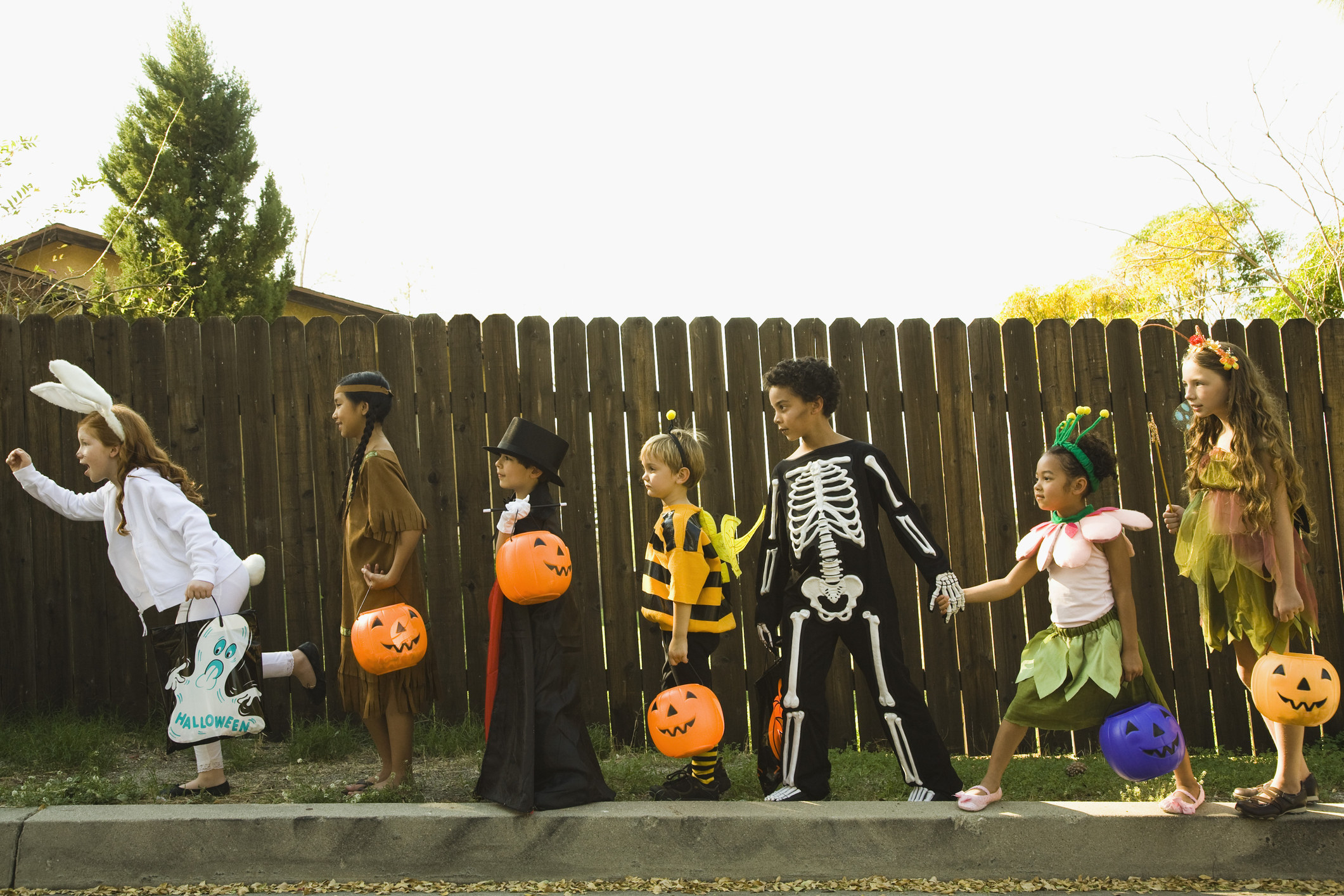 kids in line for trick or treating