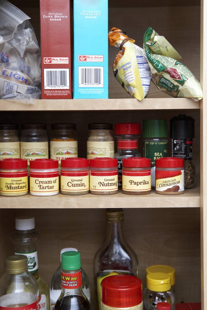 A pantry with spices.