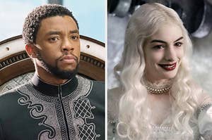 On the left, T'Challa from Black Panther, and on the right, the White Queen from Alice in Wonderland