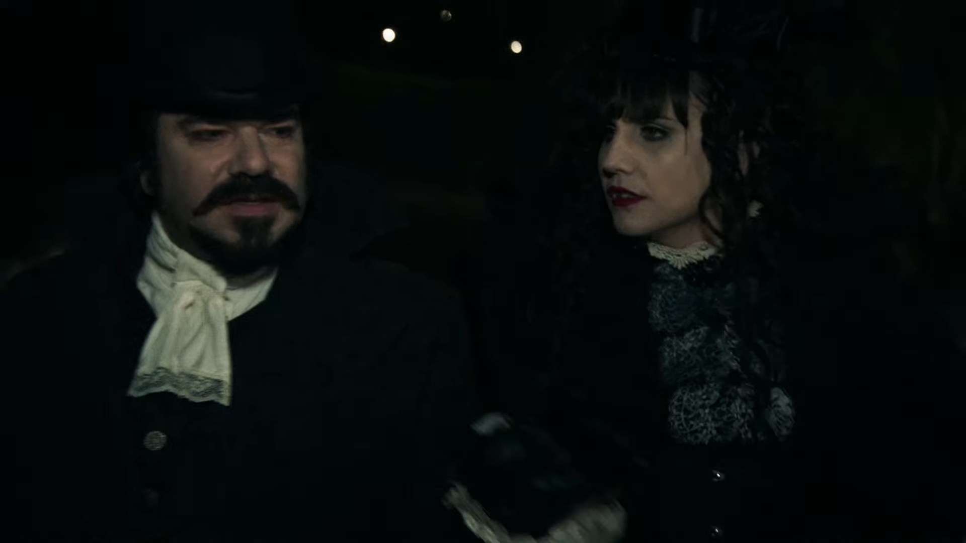Laszlo and Nadja walking together in the night in &quot;What We Do In the Shadows&quot;