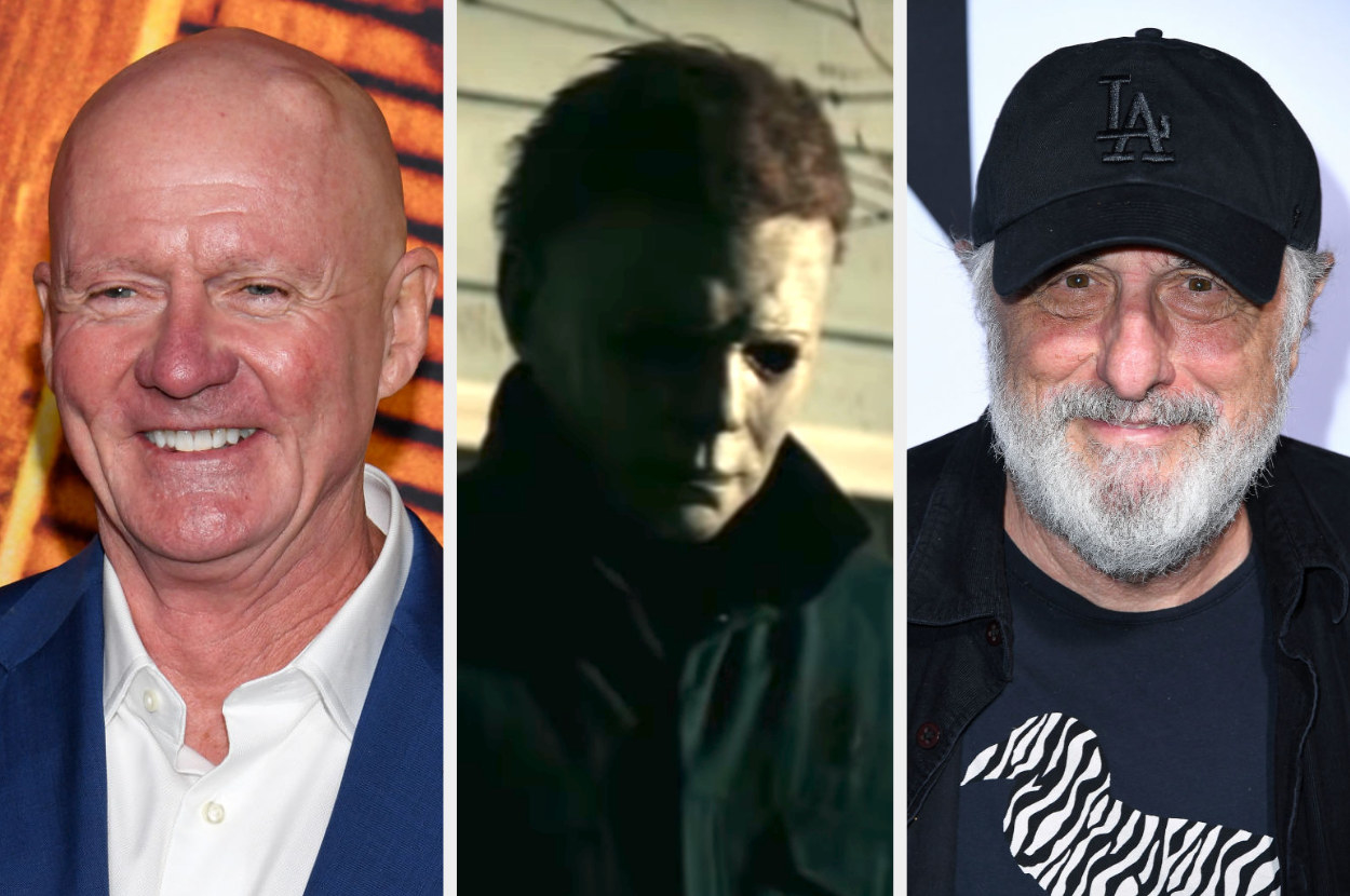 side-by-side of James Jude Courtney, Michael Myers, and Nick Castle