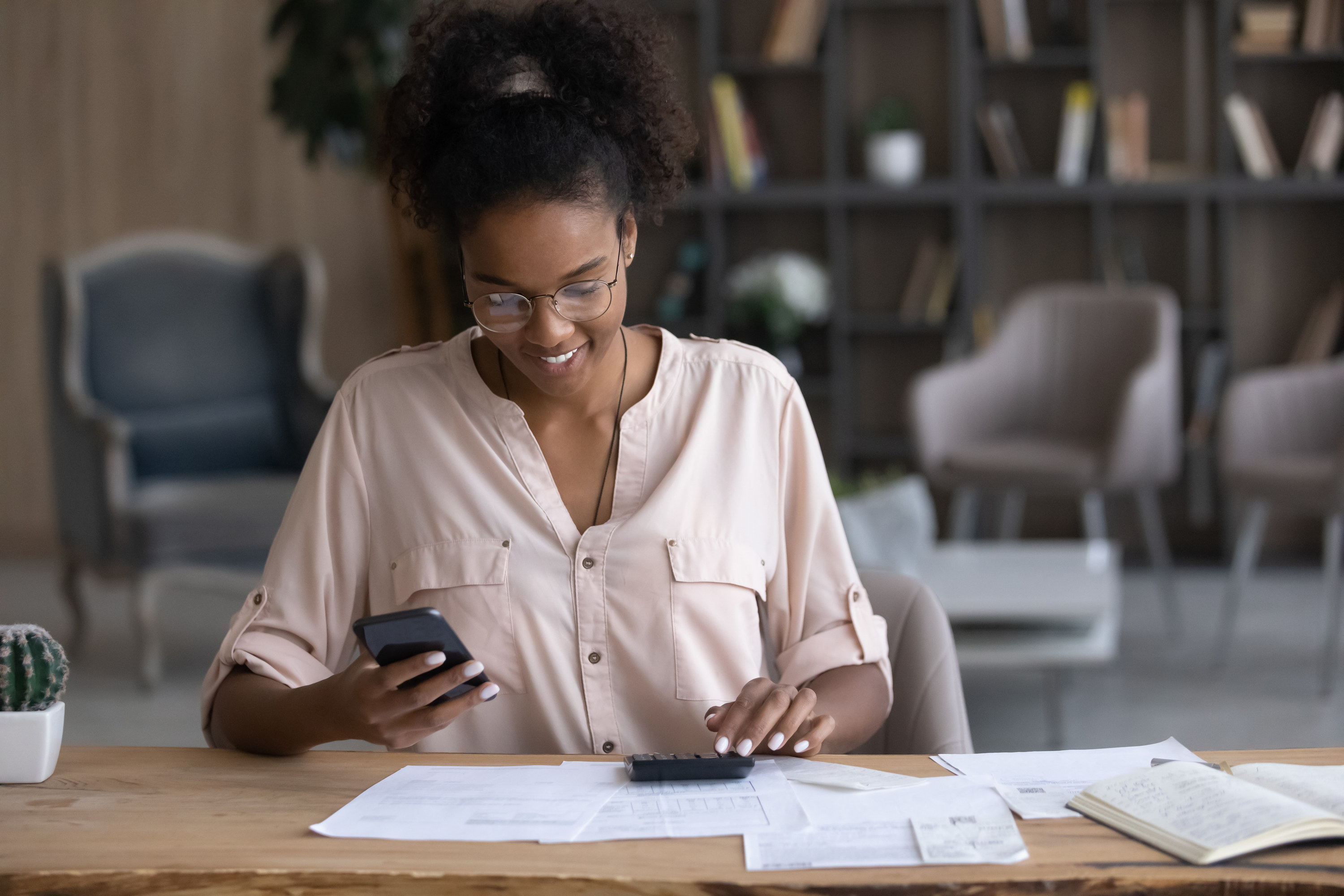 Woman paying bills