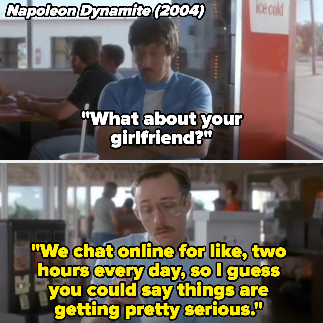 character saying they met their girlfriend online