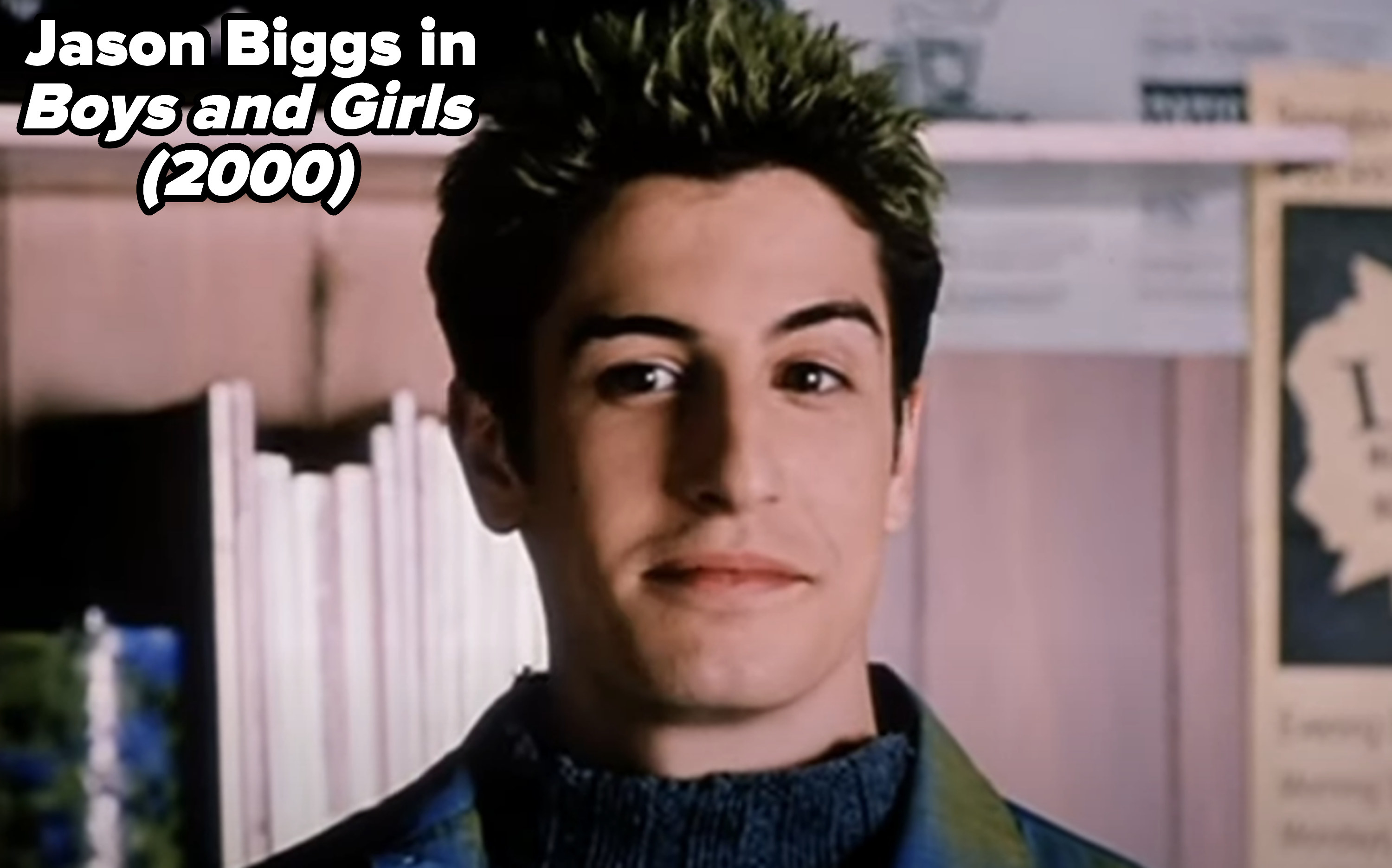 close up of Jason Biggs in Boys and Girls with frosted tips