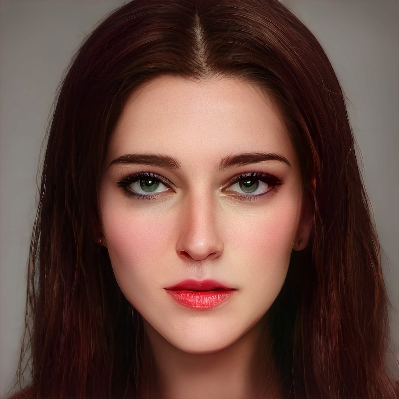 a teenage girl with brown hair and green eyes